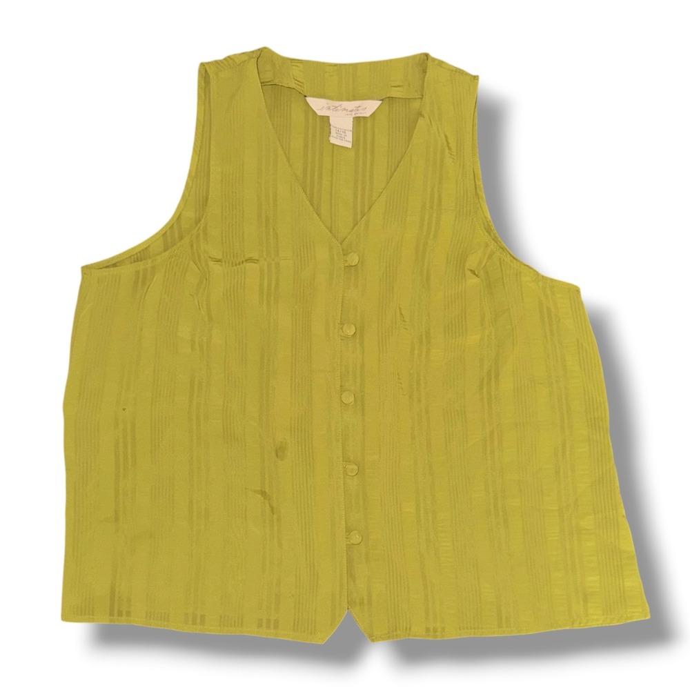 Lane Bryant Vest Women 14/16 Green Vintage Button Front Shadow Stripe Cinch Back